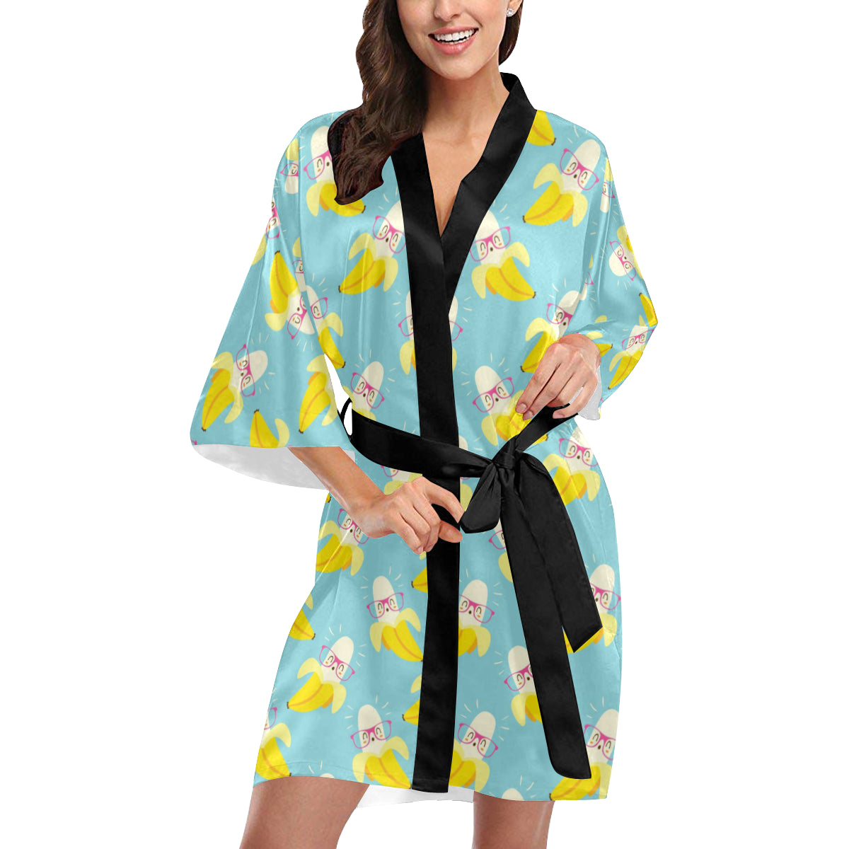 Banana Pattern Print Design BA07 Women's Short Kimono