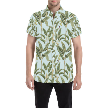 Banana Leaf Pattern Print Design BL03 Men's Short Sleeve Button Up Shirt