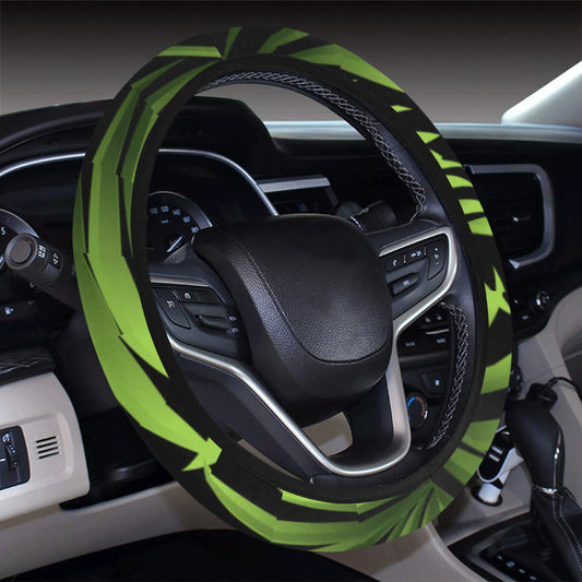 Green Neon Tropical Palm Leaves Steering Wheel Cover with Elastic Edge