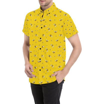 Bee Pattern Print Design 05 Men's Short Sleeve Button Up Shirt