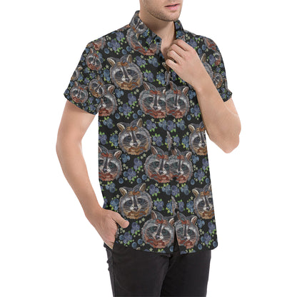 Raccoon Pattern Print Design A03 Men's Short Sleeve Button Up Shirt