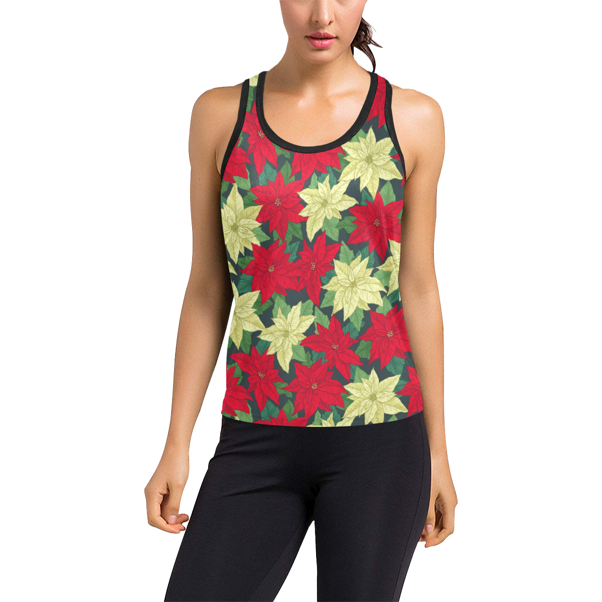 Poinsettia Pattern Print Design POT06 Women's Racerback Tank Top