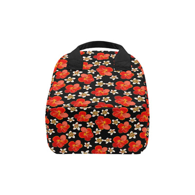 Red Hibiscus Pattern Print Design HB022 Insulated Lunch Bag