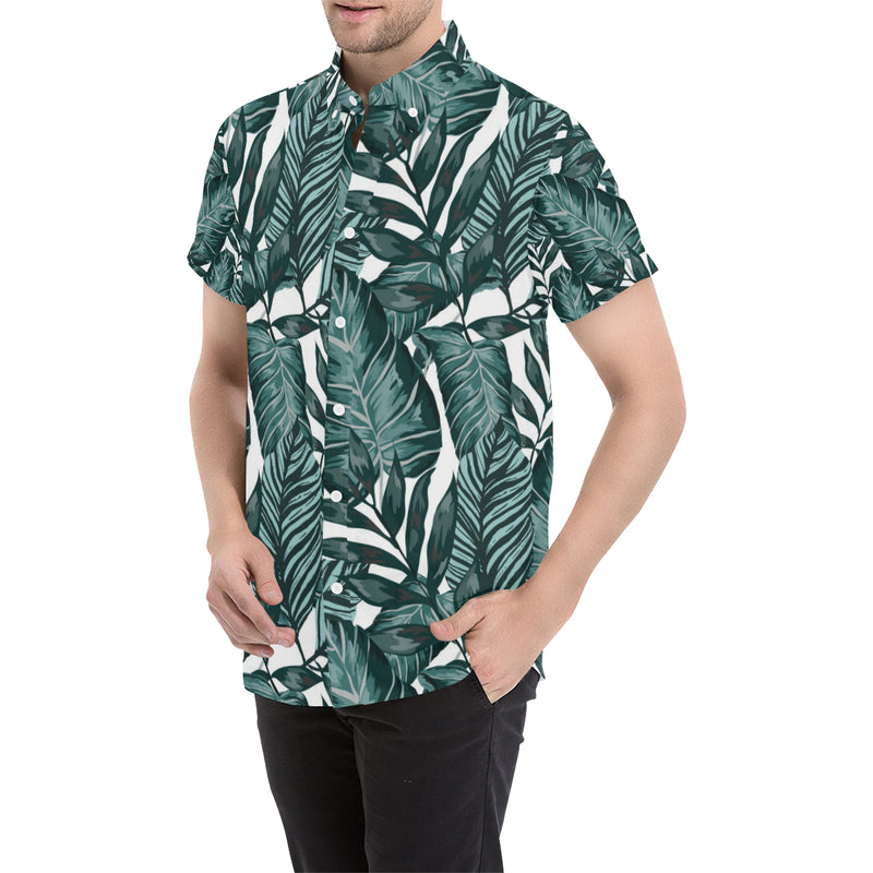 Tropical Palm Leaves Pattern Men's Short Sleeve Button Up Shirt