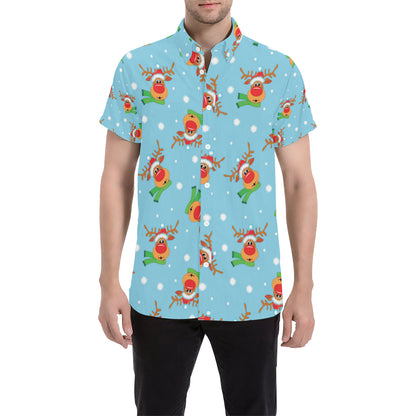 Reindeer cute Pattern Print Design 02 Men's Short Sleeve Button Up Shirt