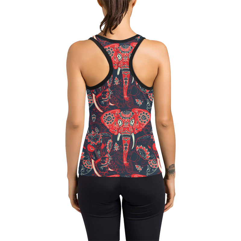 Red Indian Elephant Pattern Women's Racerback Tank Top