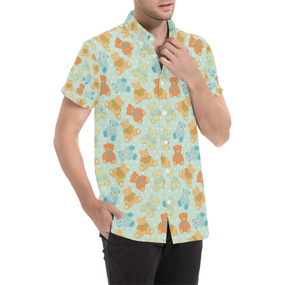 Bear Pattern Print Design 02 Men's Short Sleeve Button Up Shirt