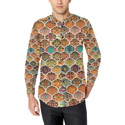 Mandala Mosaic Themed Design Print Men's Long Sleeve Shirt