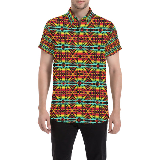 Kente Red Design African Print Men's Short Sleeve Button Up Shirt
