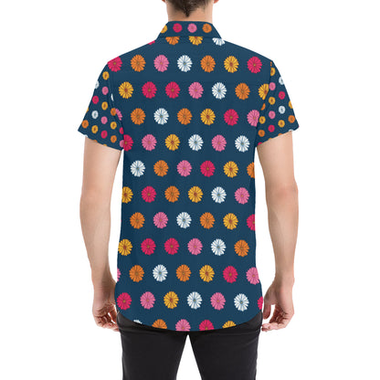 Gerberas Pattern Print Design GB06 Men's Short Sleeve Button Up Shirt