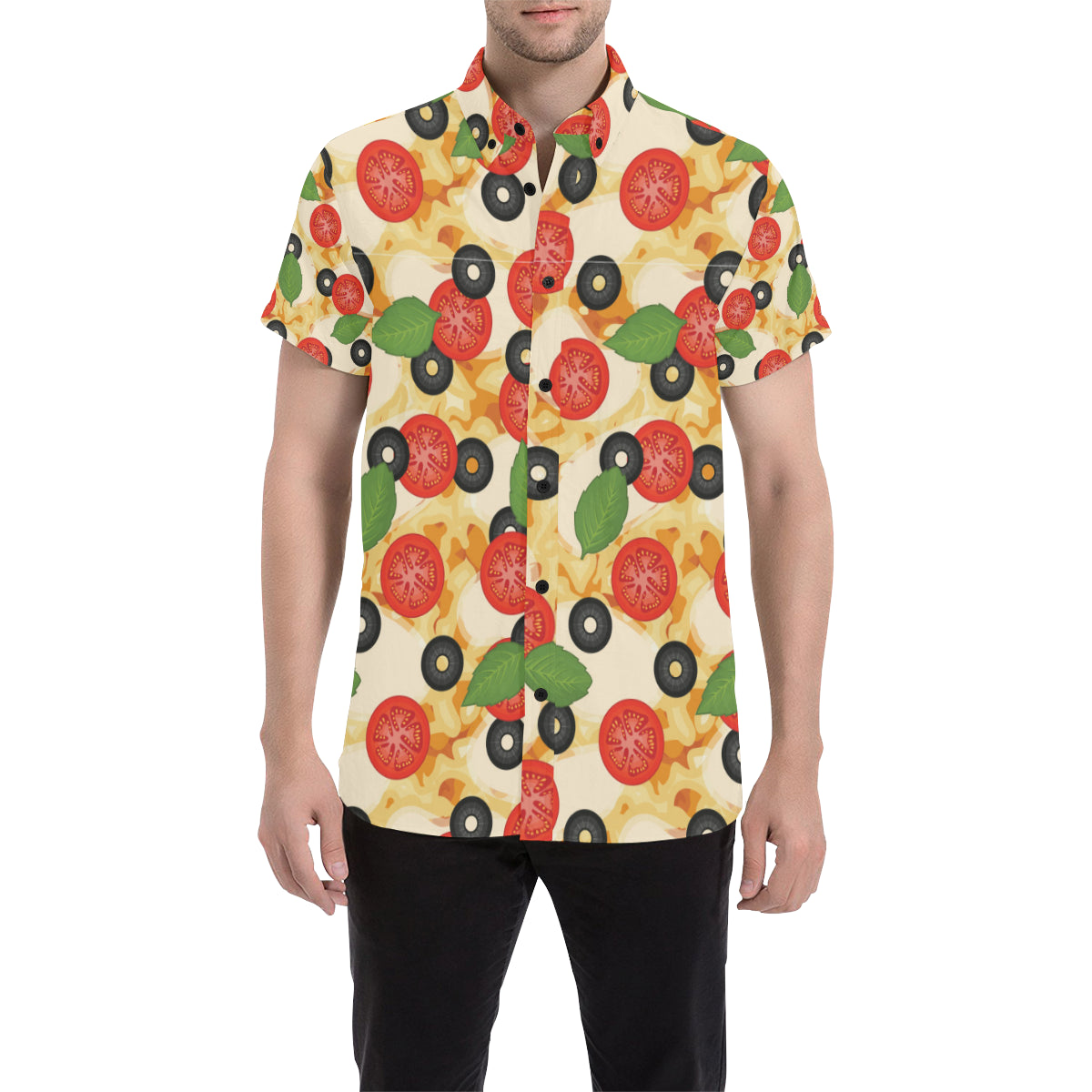 Pizza Pattern Print Design A05 Men's Short Sleeve Button Up Shirt