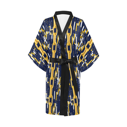 Cryptocurrency Chain Pattern Print Design 03 Women's Short Kimono