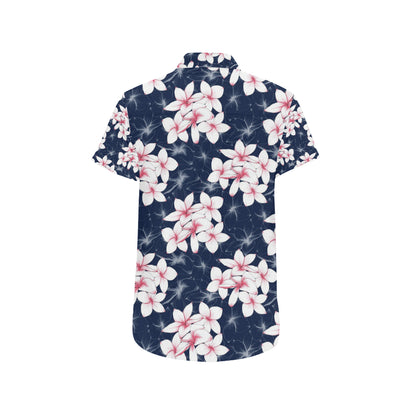 Plumeria Pattern Print Design PM017 Men's Short Sleeve Button Up Shirt