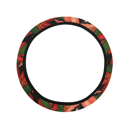 Amaryllis Pattern Print Design AL05 Steering Wheel Cover with Elastic Edge
