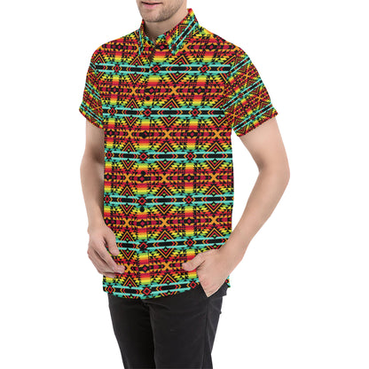 Kente Red Design African Print Men's Short Sleeve Button Up Shirt