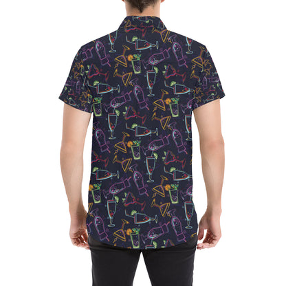 Cocktail Pattern Print Design 04 Men's Short Sleeve Button Up Shirt
