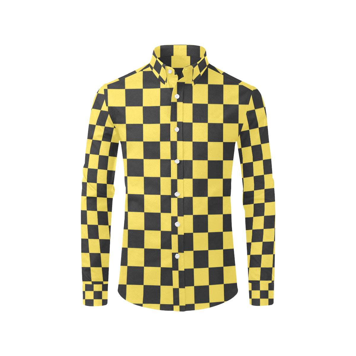 Checkered Yellow Pattern Print Design 03 Men's Long Sleeve Shirt