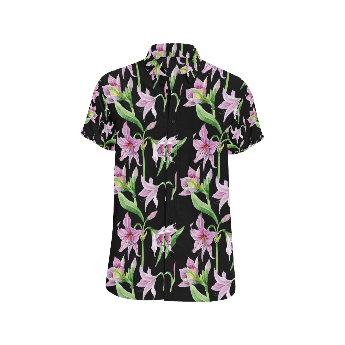 Amaryllis Pattern Print Design AL08 Men's Short Sleeve Button Up Shirt