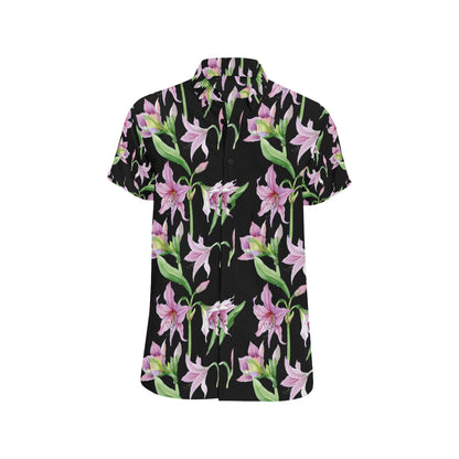 Amaryllis Pattern Print Design AL08 Men's Short Sleeve Button Up Shirt