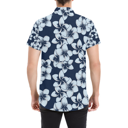 Plumeria Pattern Print Design A02 Men's Short Sleeve Button Up Shirt