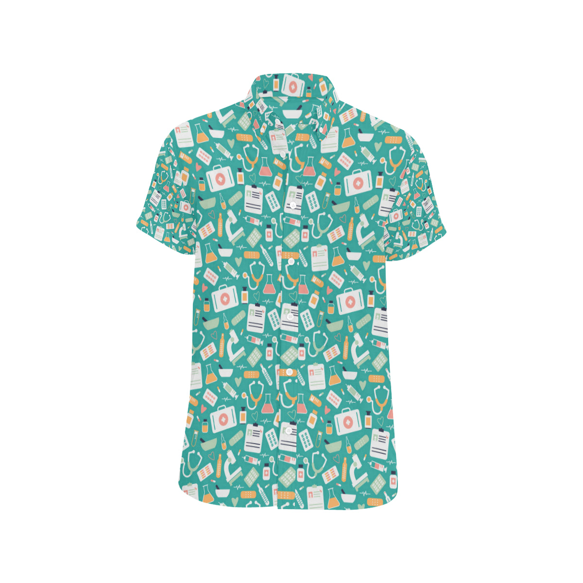 Medical Pattern Print Design 03 Men's Short Sleeve Button Up Shirt