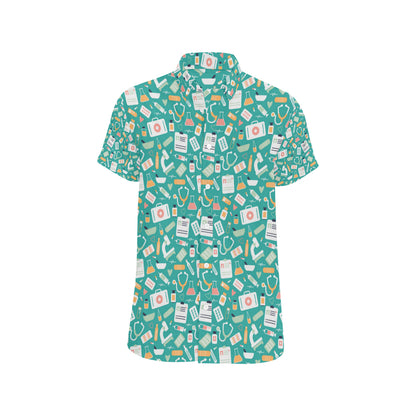 Medical Pattern Print Design 03 Men's Short Sleeve Button Up Shirt