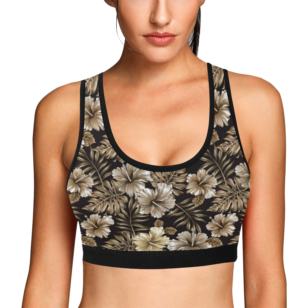 Brown Hibiscus Tropical Sports Bra