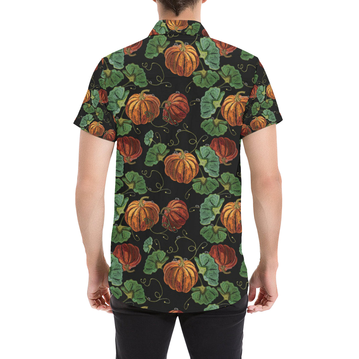 Pumpkin Pattern Print Design A02 Men's Short Sleeve Button Up Shirt