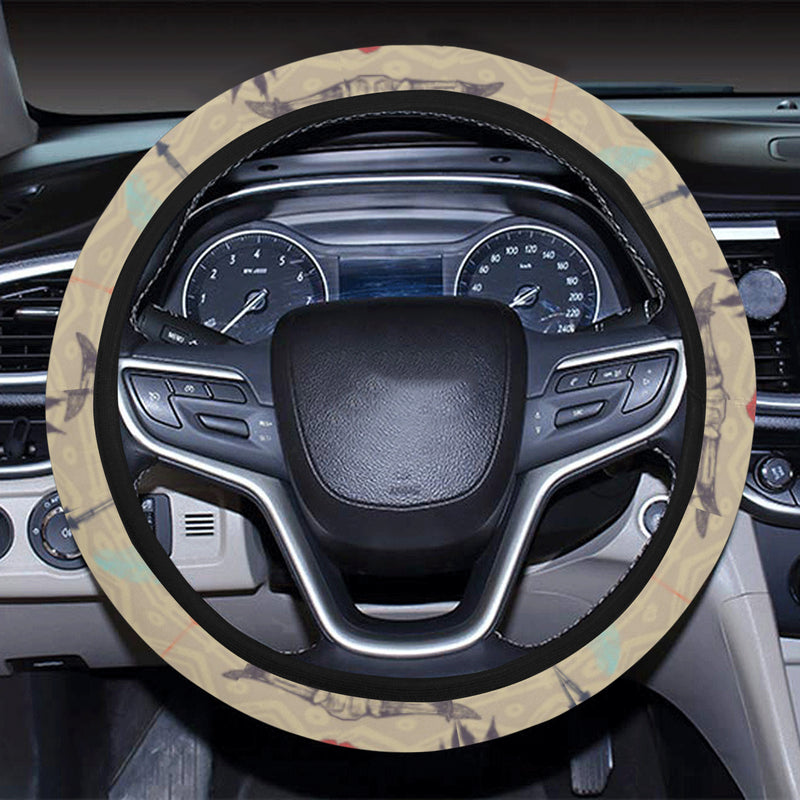 Native Buffalo Head Themed Design Print Steering Wheel Cover with Elastic Edge