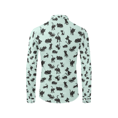 Black Cat Pattern Print Design 04 Men's Long Sleeve Shirt