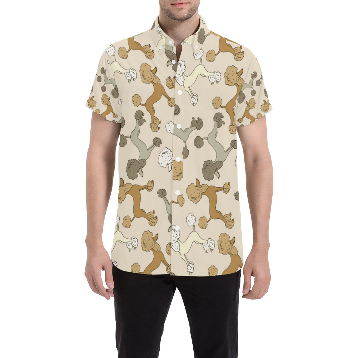 Poodle Pattern Print Design A01 Men's Short Sleeve Button Up Shirt