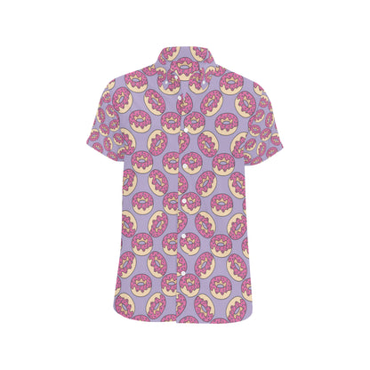 Donut Pattern Print Design DN015 Men's Short Sleeve Button Up Shirt