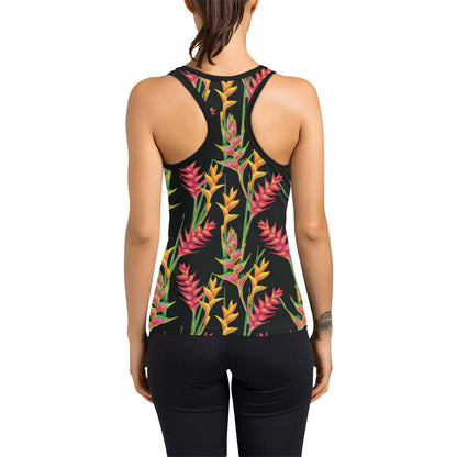 Heliconia Pattern Print Design HL01 Women's Racerback Tank Top