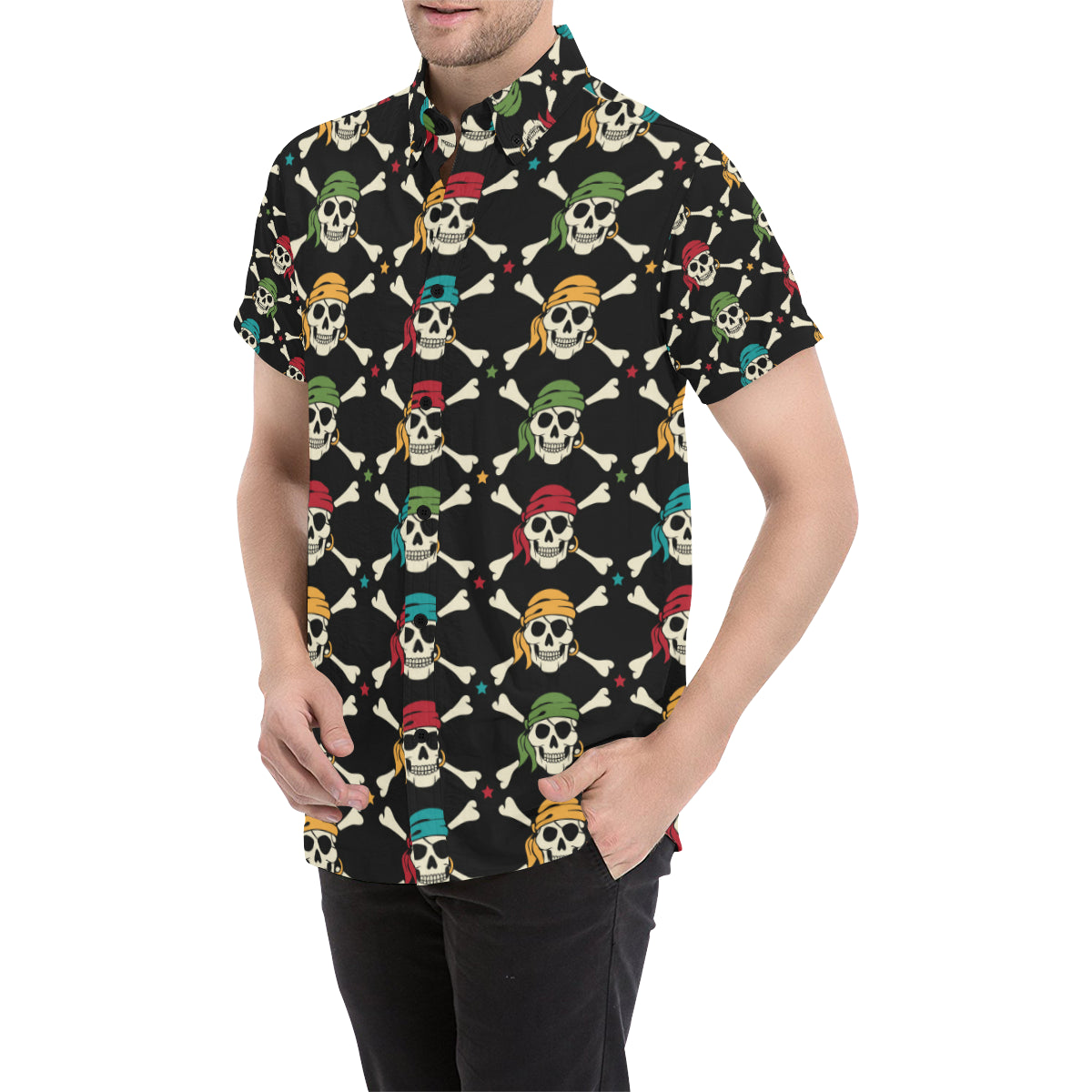 Pirate Pattern Print Design A01 Men's Short Sleeve Button Up Shirt