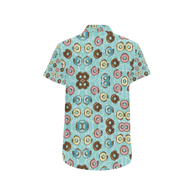 Emoji Donut Print Pattern Men's Short Sleeve Button Up Shirt