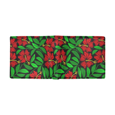 Red Hibiscus Embroidered Pattern Print Design HB03 Men's ID Card Wallet