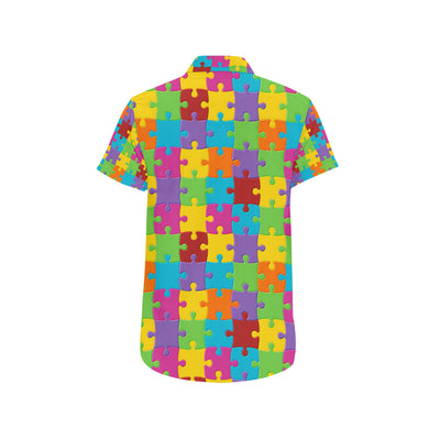 Autism Awareness Pattern Print Design 02 Men's Short Sleeve Button Up Shirt