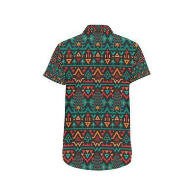 Aztec Pattern Print Design 04 Men's Short Sleeve Button Up Shirt