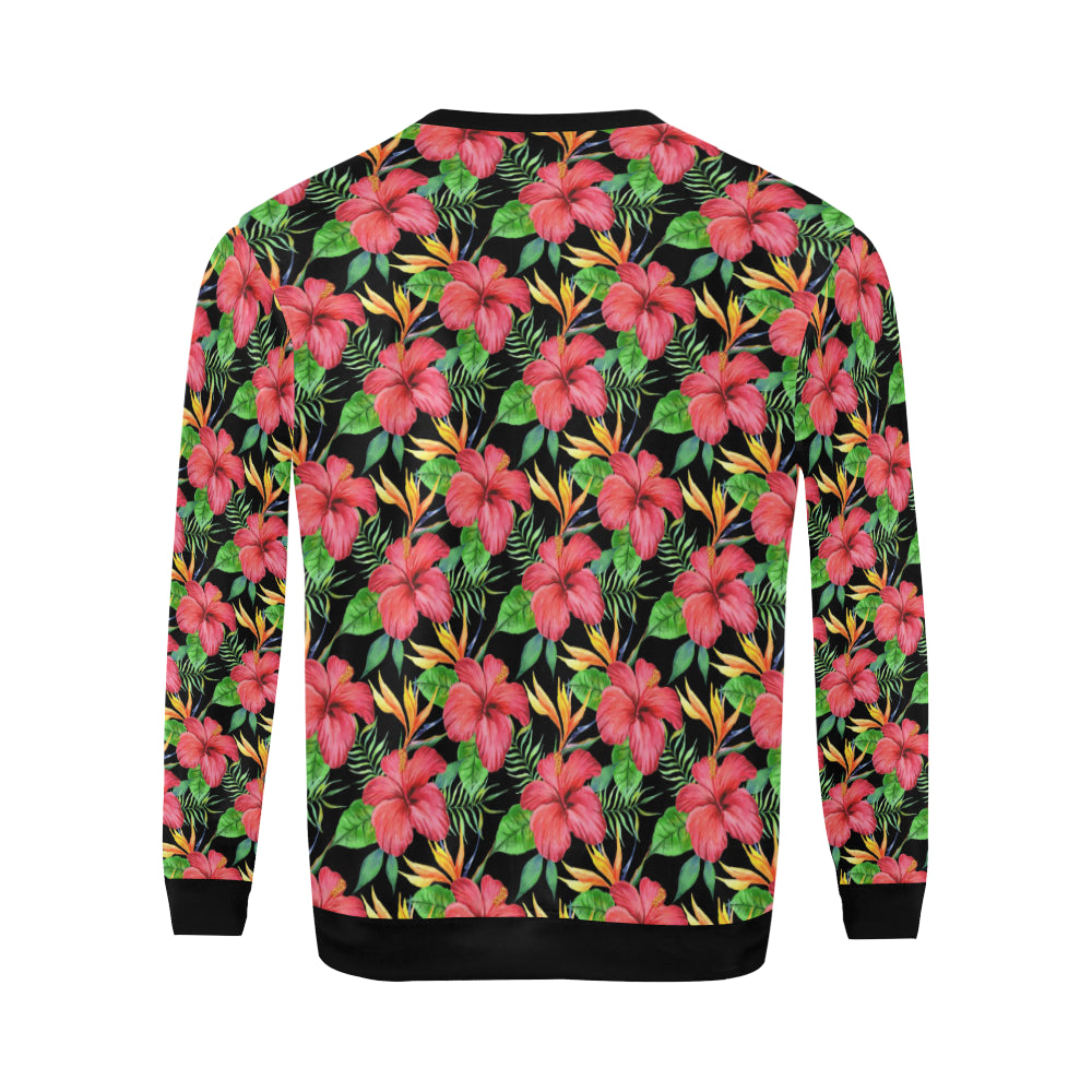 Red Hibiscus Pattern Print Design HB07 Men Long Sleeve Sweatshirt
