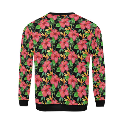 Red Hibiscus Pattern Print Design HB07 Men Long Sleeve Sweatshirt