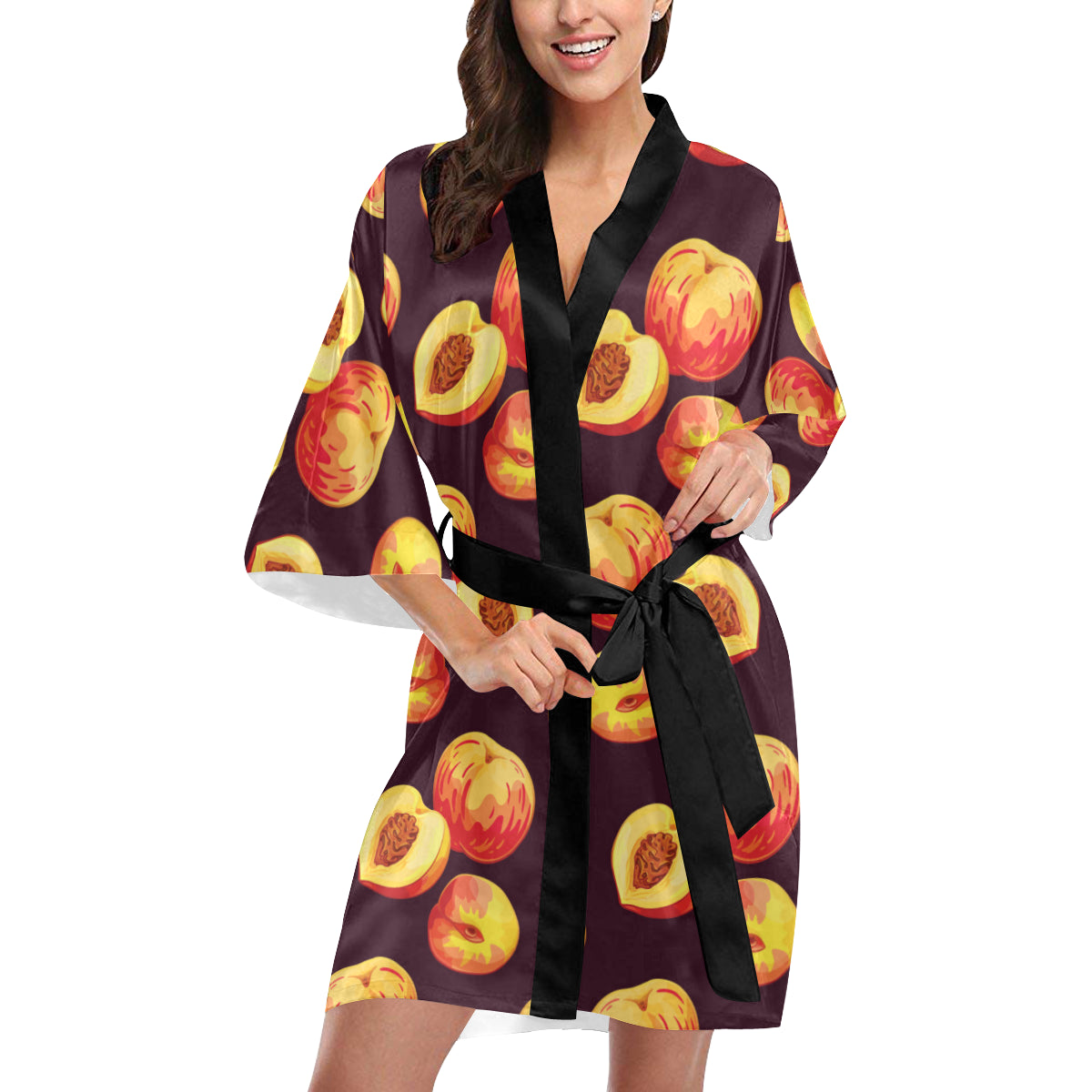 Peach Pattern Print Design A04 Women's Short Kimono