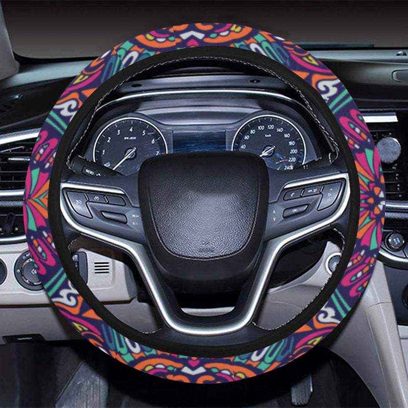 Boho Pattern Print Design 06 Steering Wheel Cover with Elastic Edge