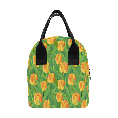 Tulip Orange Pattern Print Design TP07 Insulated Lunch Bag