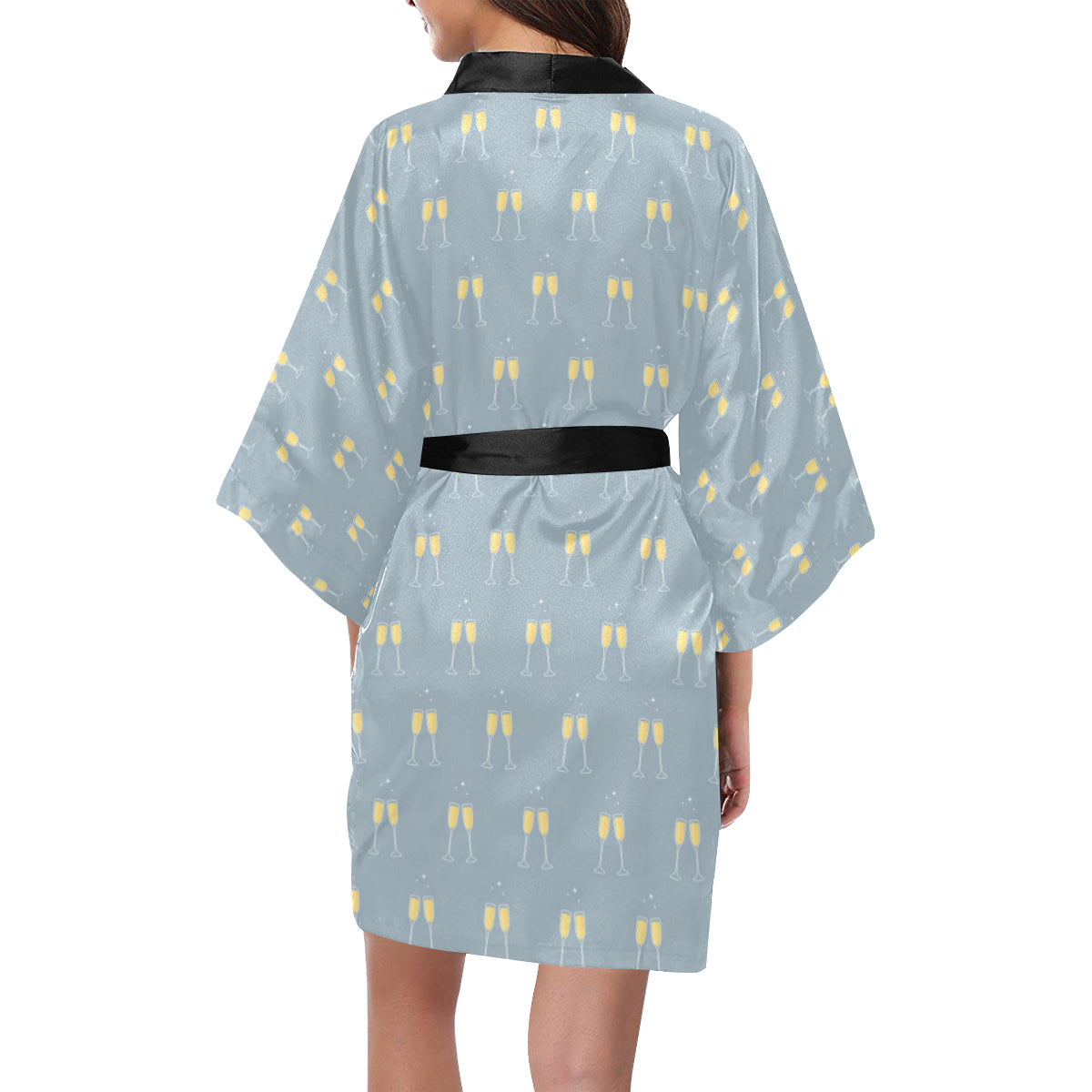 Champagne Pattern Print Design 03 Women's Short Kimono