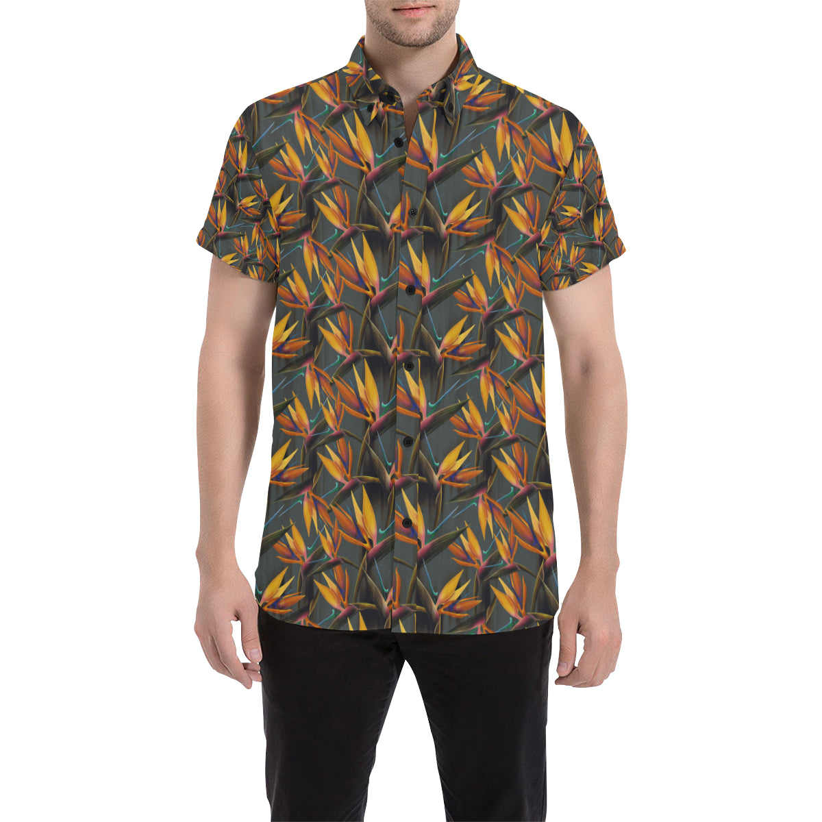 Bird Of Paradise Pattern Print Design 01 Men's Short Sleeve Button Up Shirt