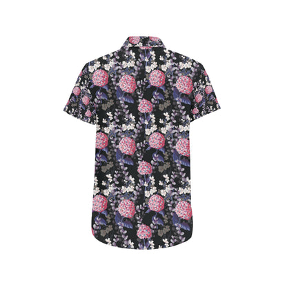 Hydrangea Pattern Print Design HD04 Men's Short Sleeve Button Up Shirt