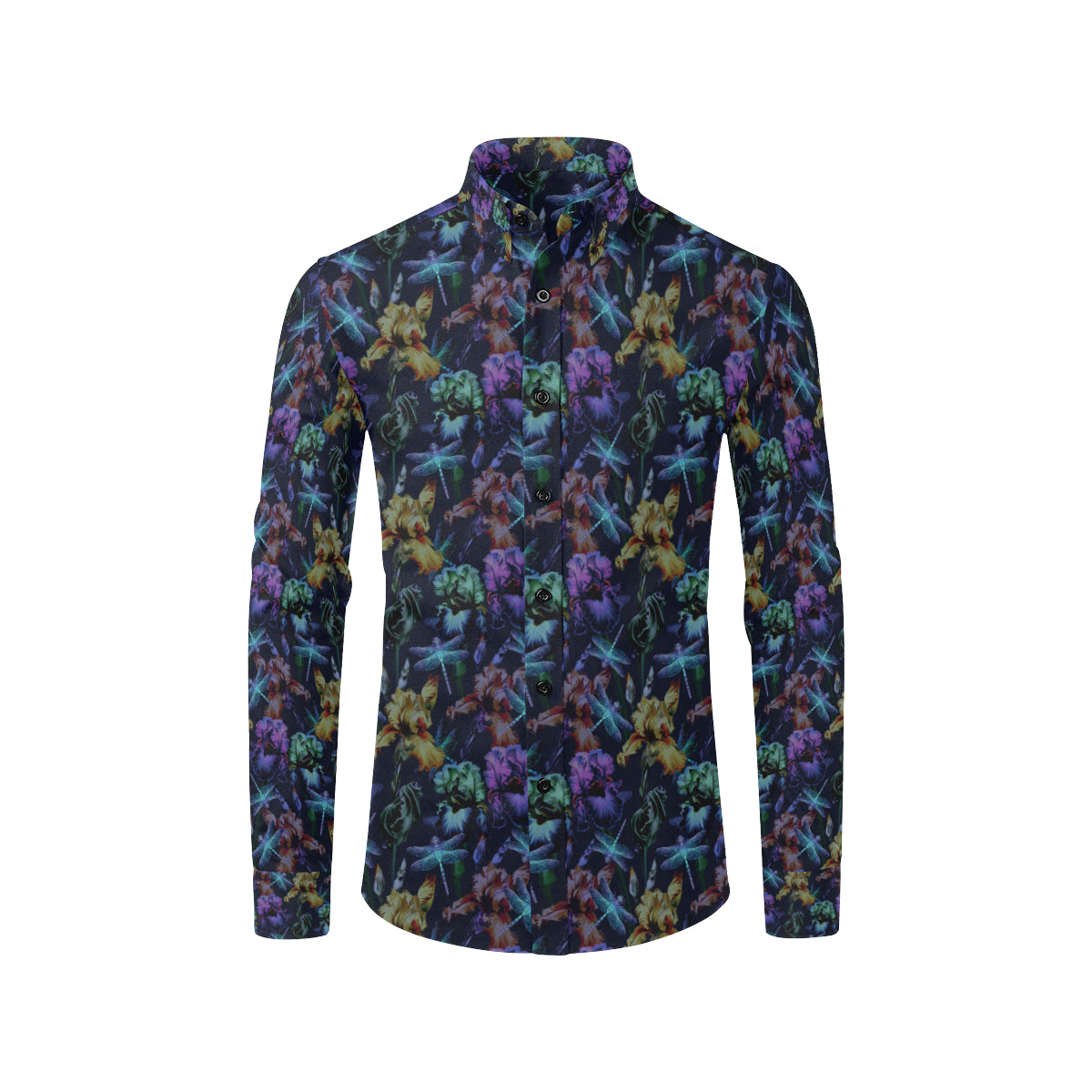 Dragonfly With Floral Print Pattern Men's Long Sleeve Shirt