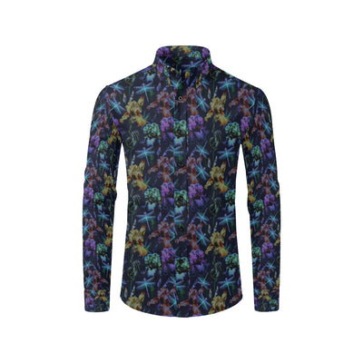 Dragonfly With Floral Print Pattern Men's Long Sleeve Shirt