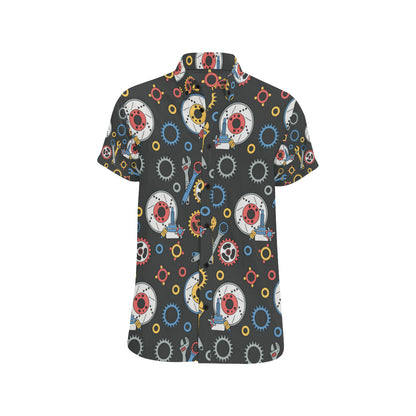 Mechanic Pattern Print Design 01 Men's Short Sleeve Button Up Shirt