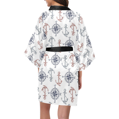 Anchor Pattern Print Design 06 Women's Short Kimono